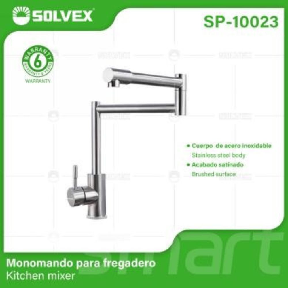 Solvex Grifería Satinada Monomando Para Fregadero Triple Cuello 360°