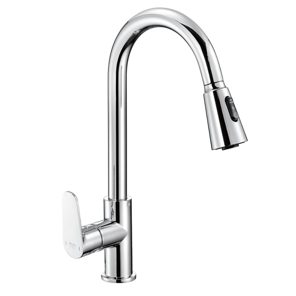 Solvex Grifería Cromada Monomando Cuello Cisne Con Cabezal De 3 Funciones Para Fregadero 41,5cm