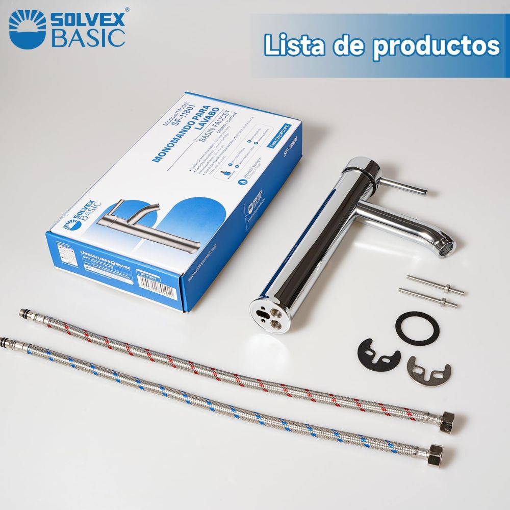 Solvex Basic Grifería Satinada Monomando De Acero Inoxidable Para Lavamanos Mango Tipo Palanca De Zinc 29Cm