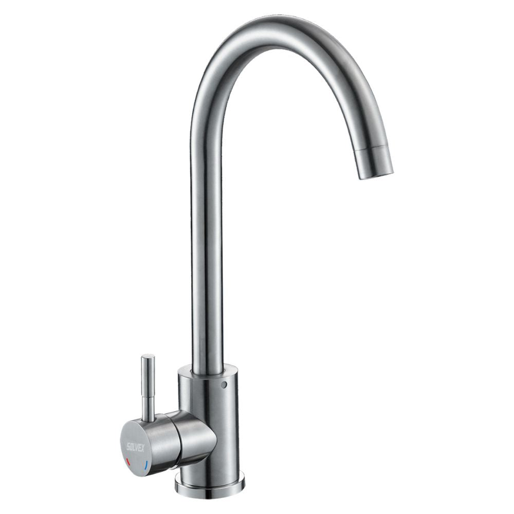 Solvex Smart Grifería Satinada Monomando Para Fregadero Cuello Cisne 39cm
