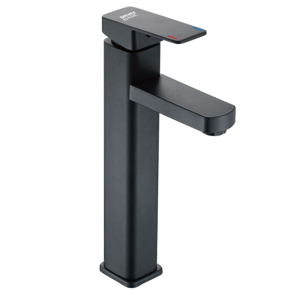 Solvex Basic Grifería Negra Cuadrada Monomando De Acero Inoxidable Para Lavamanos Mango De Zinc 29cm