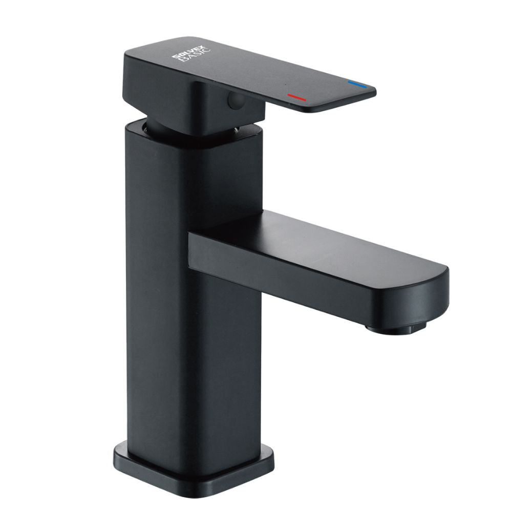 Solvex Basic Grifería Negra Cuadrada Monomando De Acero Inoxidable Para Lavamanos Mango De Zinc 17cm
