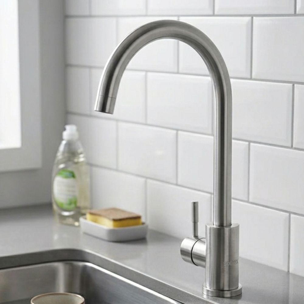 Solvex Smart Grifería Satinada Monomando Para Fregadero Cuello Cisne 39cm
