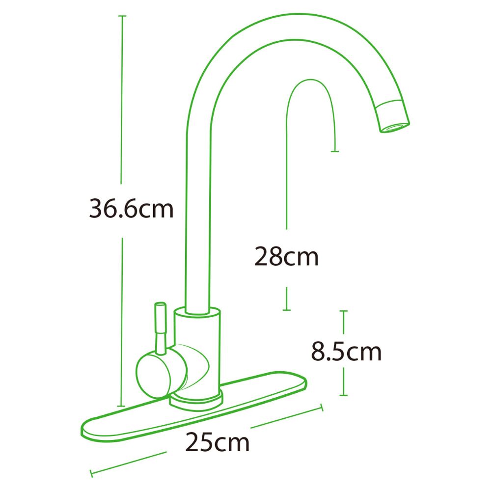 Solvex Smart Grifería Satinada Monomando Para Fregadero Cuello Cisne Con Flange Acero Inoxidable de 10" 39cm