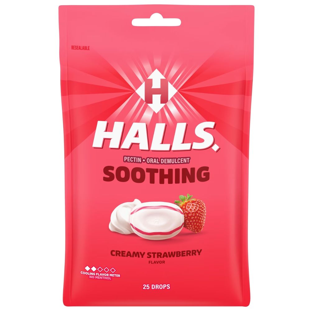 Halls Caramelos Soothing Creamy Strawberry Flavor 25 Drops