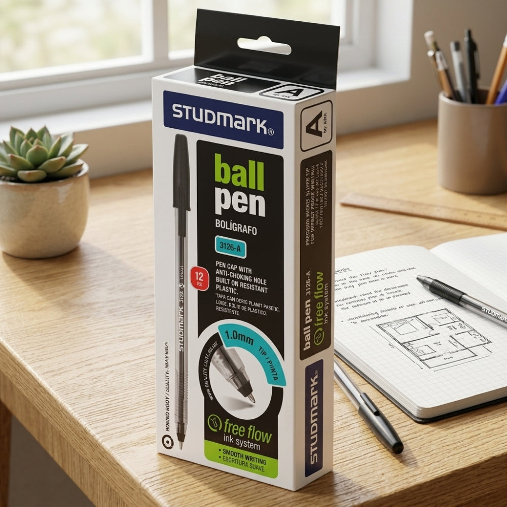 Studmark Bolígrafo Punta 1.00mm Negro 12Und
