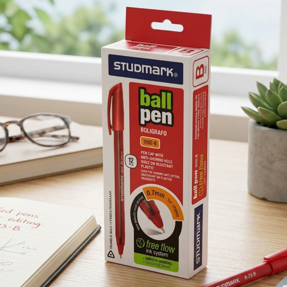 Studmark Bolígrafo Rojo Punta De Plata Alemana 12Und