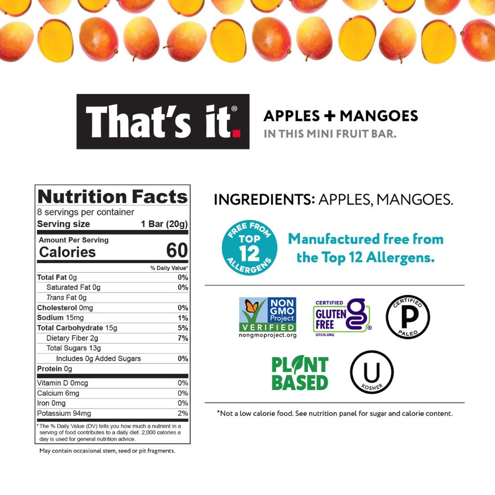 That´s it Mini Fruit Bars Apples + Mangoes 8 Und 160g