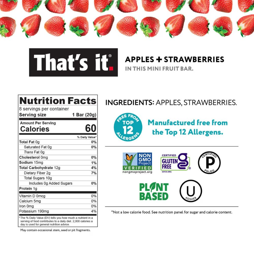 That´s it Mini Fruit Bars Apples + Strawberries 8 Und 160g