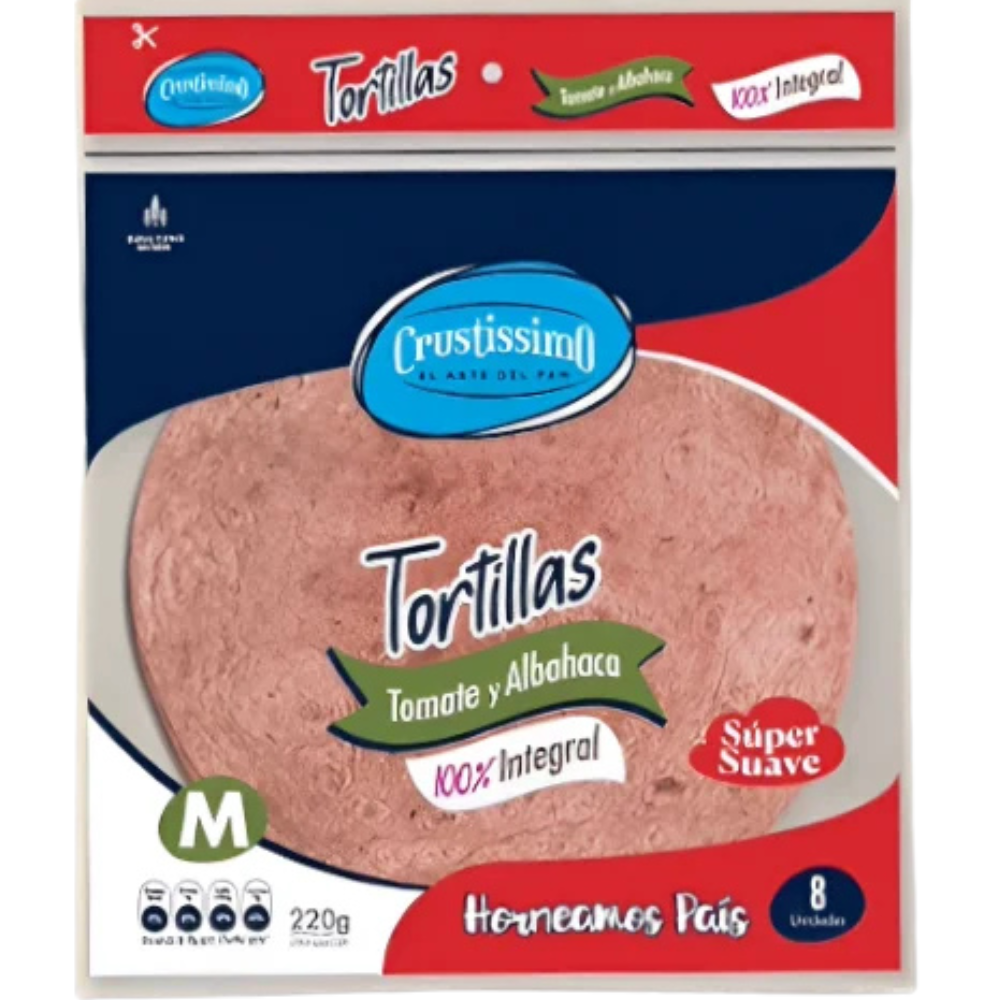 Tortillas Tomate y Albahaca Integrales M Crustissimo 8 Und