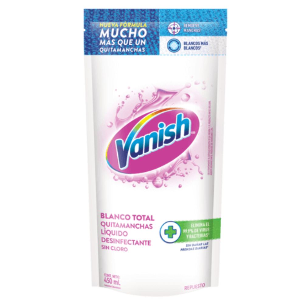 Vanish Blanco Total Quitamanchas Líquido Desinfectante Sin Cloro 450ml