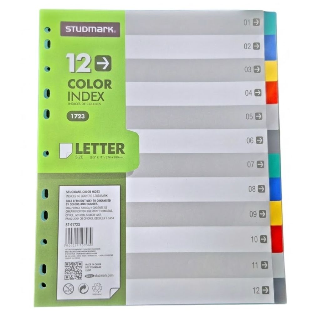 Studmark Separadores de Plastico Tamaño Carta Pack 12 Und