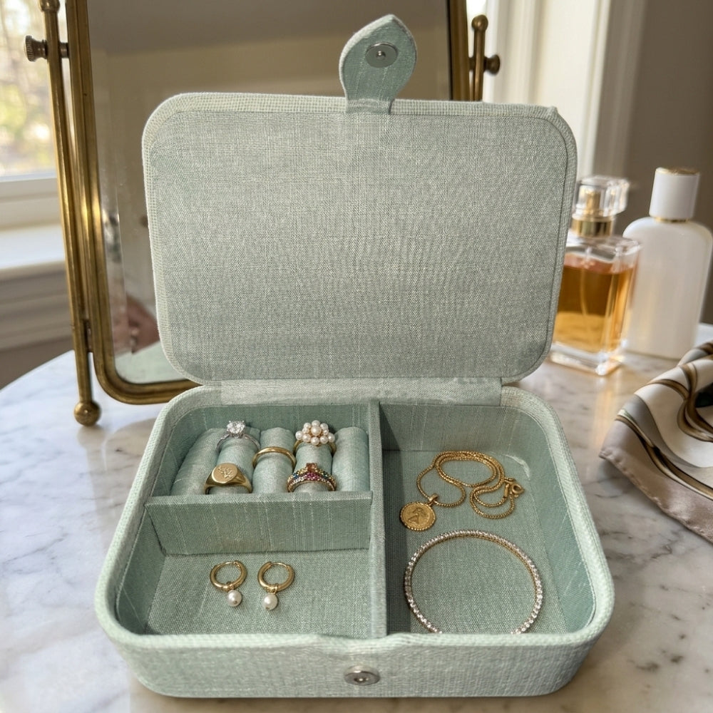 Mini Joyero Jewelry Organizer Aqua Blue Floral