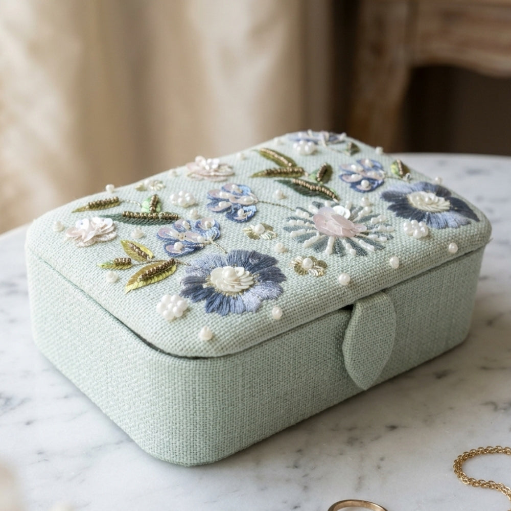 Mini Joyero Jewelry Organizer Aqua Blue Floral