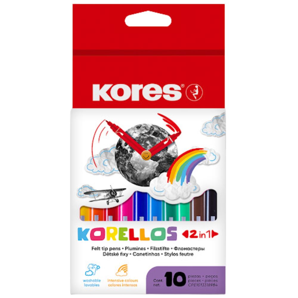 Kores Marcadores Korellos 2 en 1 Doble Punta 10 Und