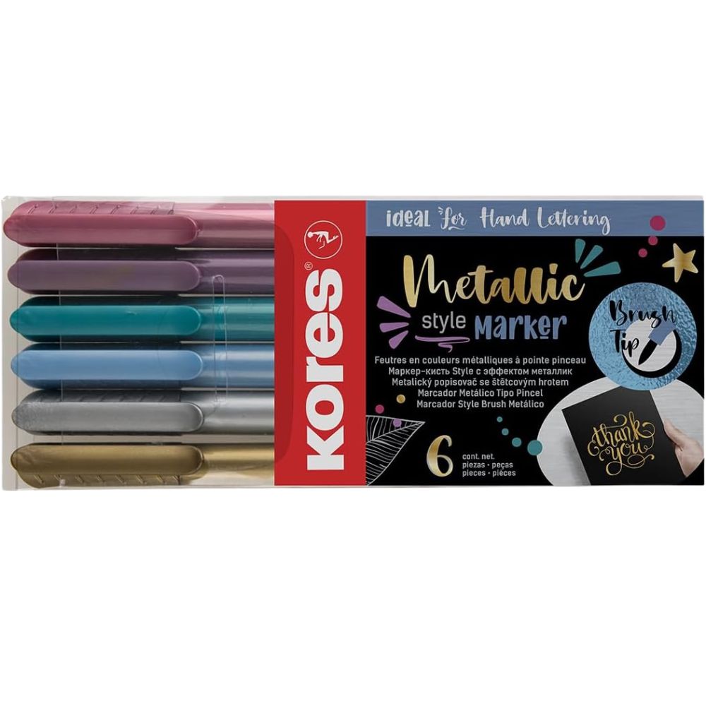 Kores Marcador Metalic Style Punta Pincel 6 Und