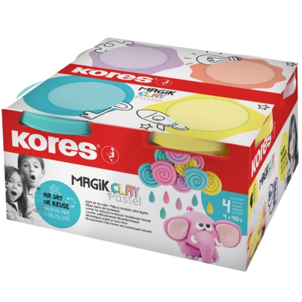 Kores Set Masa Moldeable Magic Clay 4 Colores Pasteles