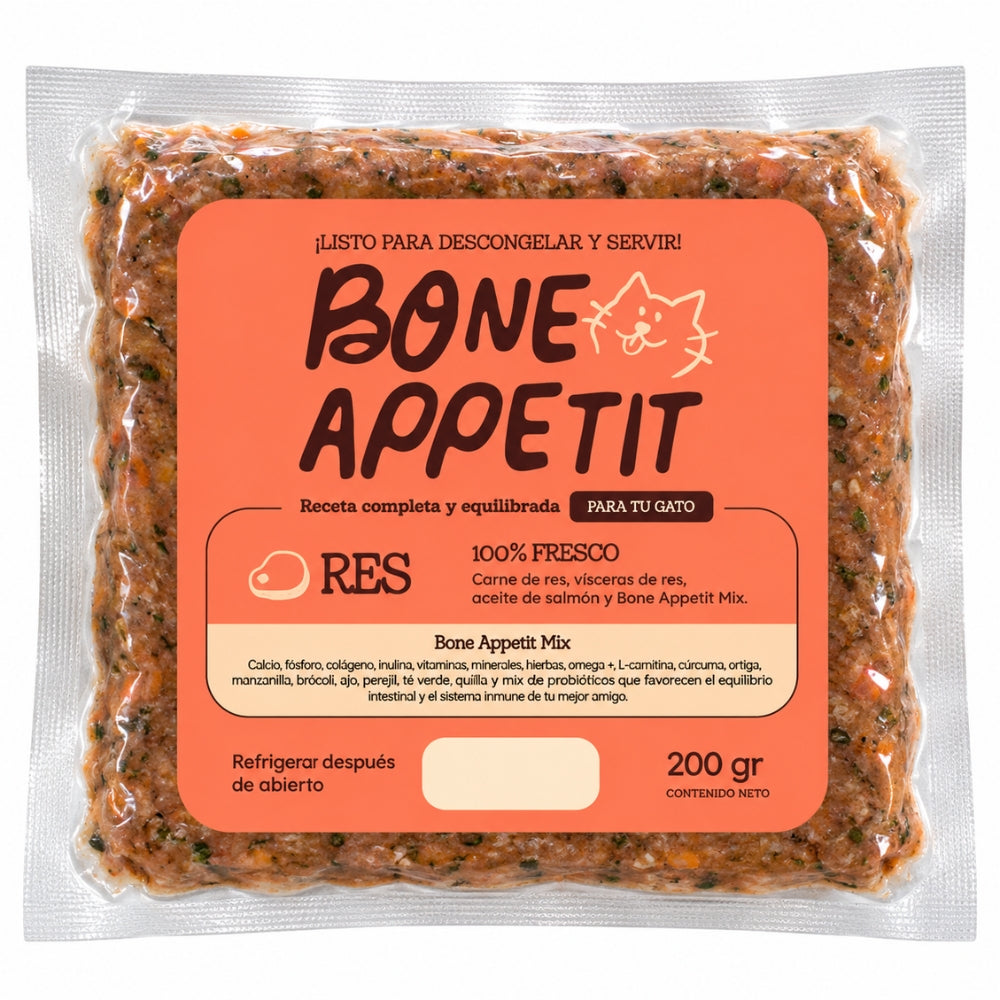 Bone Appetit Alimento Natural para Gatos Sabor Res 200gr