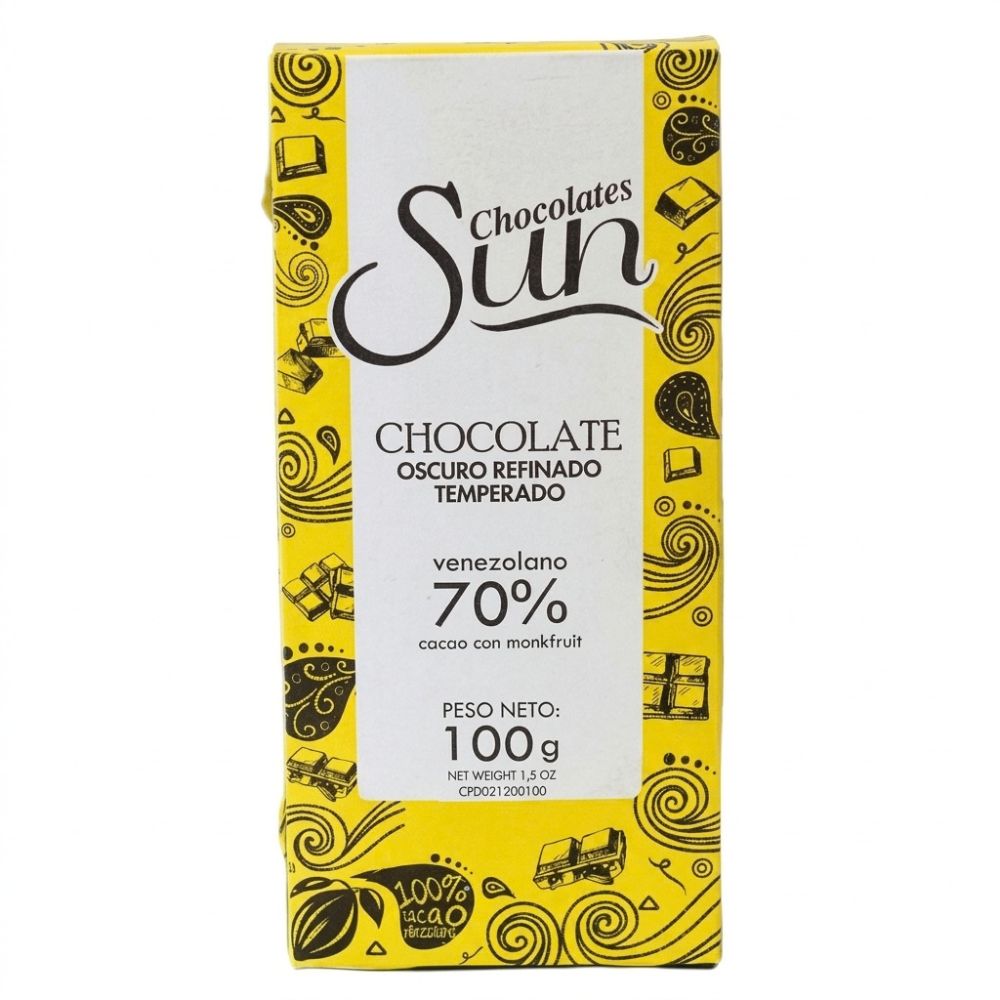 Chocolate Oscuro En Barra Refinado y Temperado Endulzado Con Monkfruit Lau 70% 100gr
