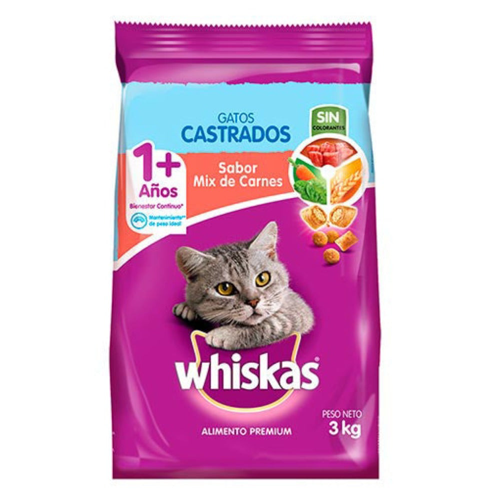 Whiskas Alimento Para Gatos Sin Colorantes Sabor a Mix de Carnes 3kg