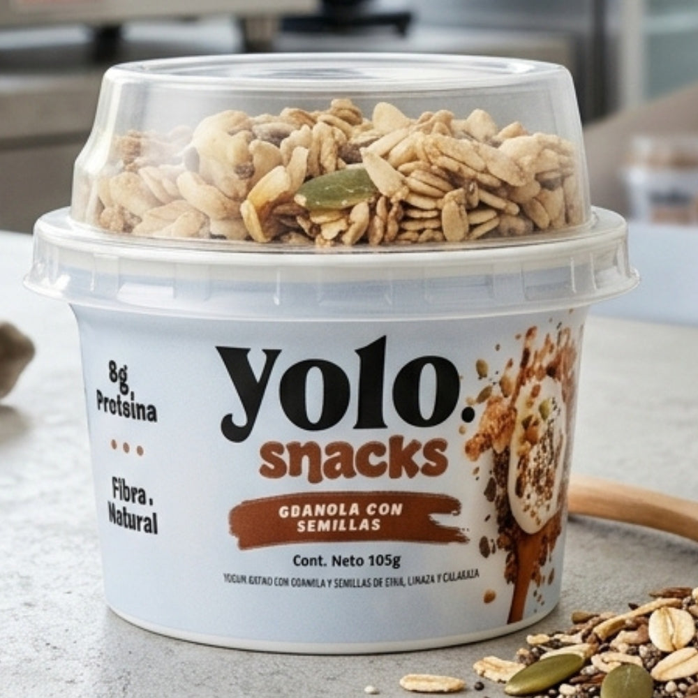 Yolo Snacks Yogurt Batido con Granola y Semillas de Chia, Linaza y Calabaza 105gr