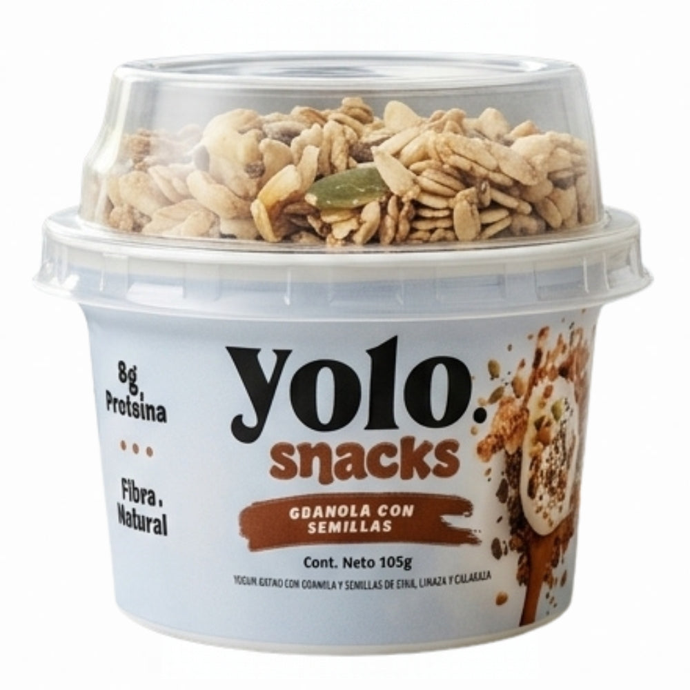 Yolo Snacks Yogurt Batido con Granola y Semillas de Chia, Linaza y Calabaza 105gr