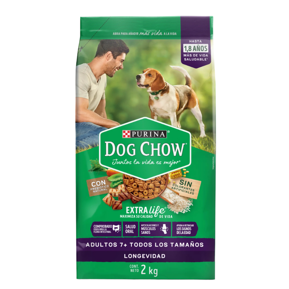 Purina Dog Chow Adultos 7+Todos los Tamaños Sin Colorante y Probiotico 2kg
