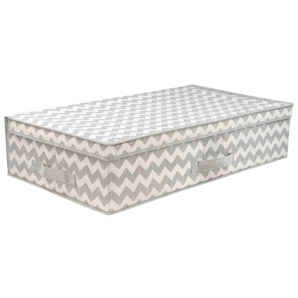 Caja de Tela De Almacenamiento Debajo De La Cama Con Tapa Chevron Color Gris Home Basics
