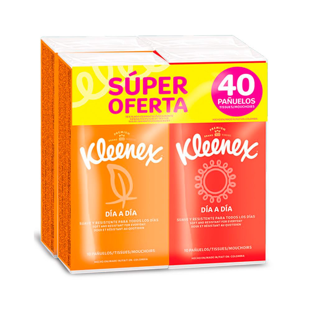 Pañuelos Kleenex Suave Resistente Para Todos Los Dias 4 Cajas 40und