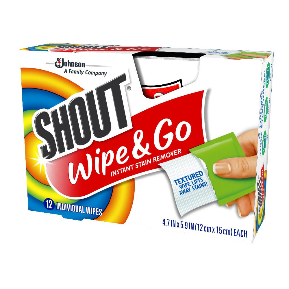 Instant Stain Remover Shout Wipe & Go 12 individuals wipes