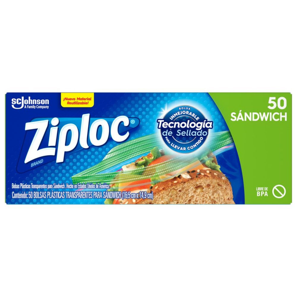 Ziploc Bolsas Plasticas Para Sàndwich 16.5 x 14.9cm 50und