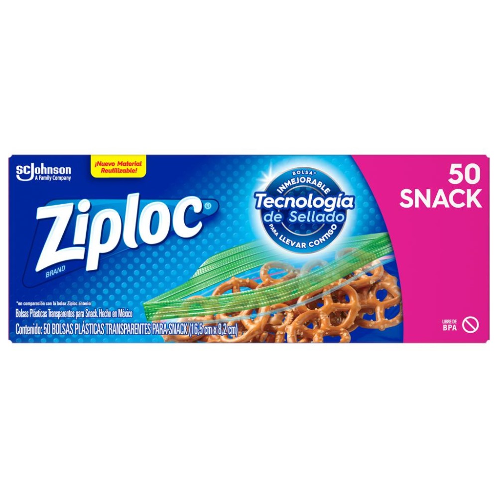 Ziploc Bolsas Plasticas Para Snack 16.5 x 8.2cm 50und