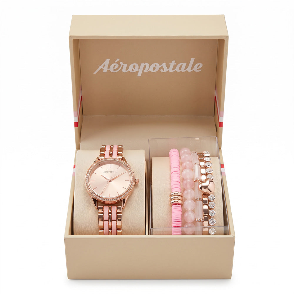 Aeropostale Set De Reloj y Pulseras Pink
