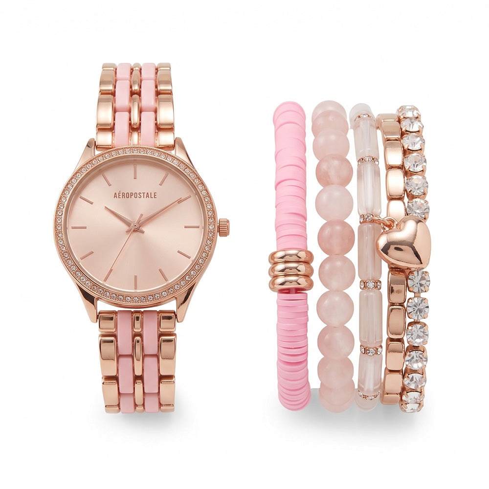 Aeropostale Set De Reloj y Pulseras Pink