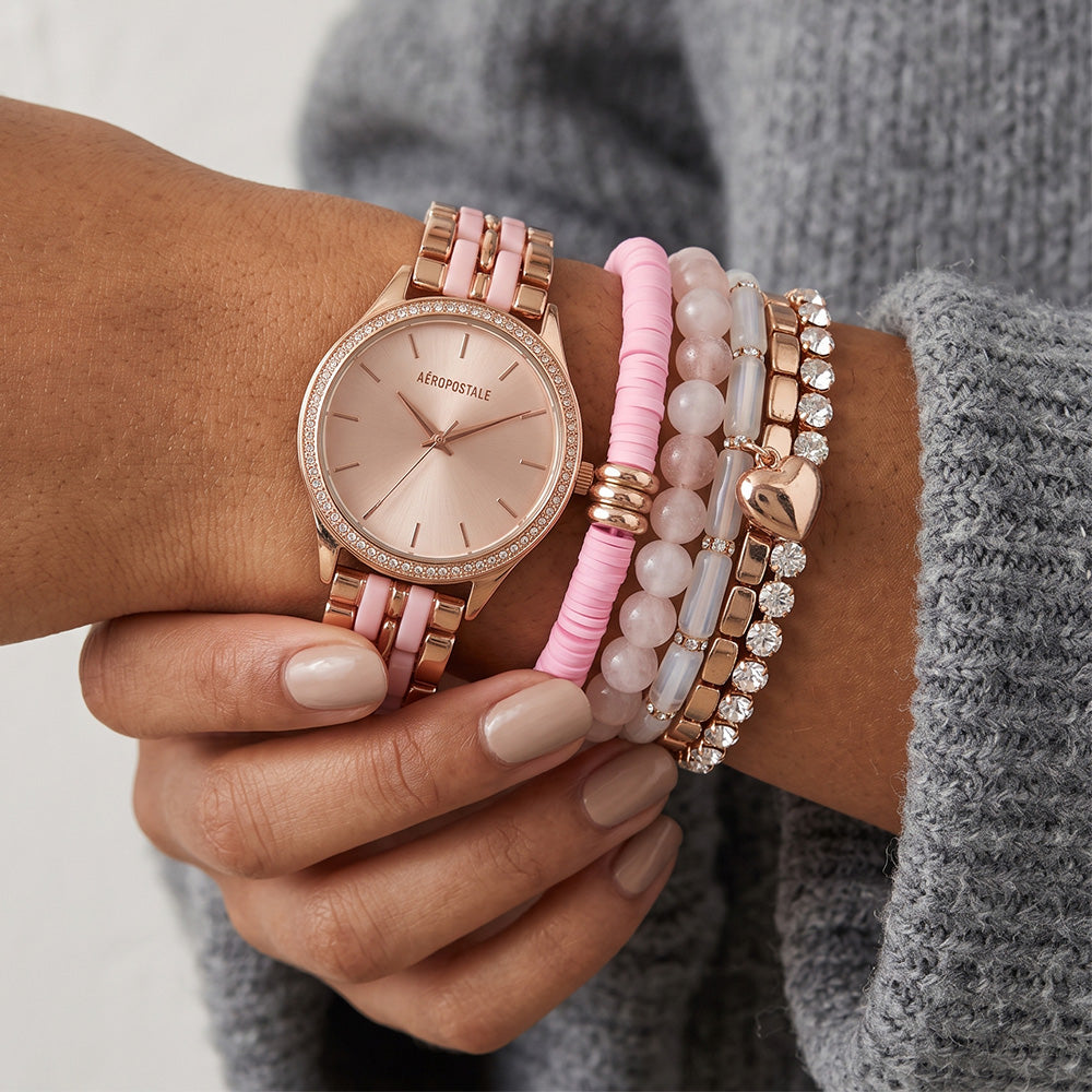 Aeropostale Set De Reloj y Pulseras Pink