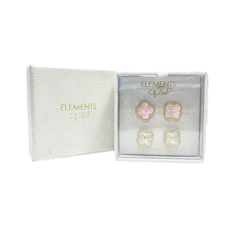Element Of Love Duo De Zarcillos Trebol Pink & Golden