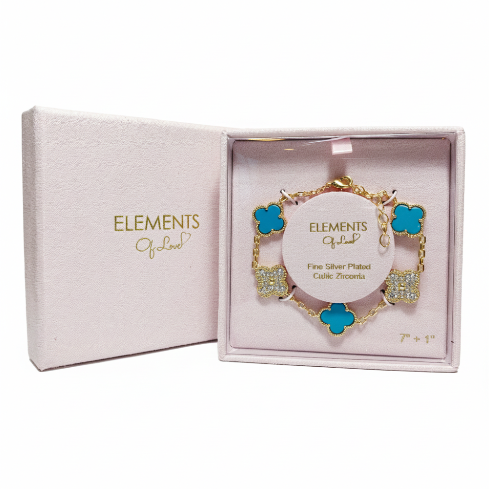 Element Of Love Pulsera De Trébol Blue Zirconia