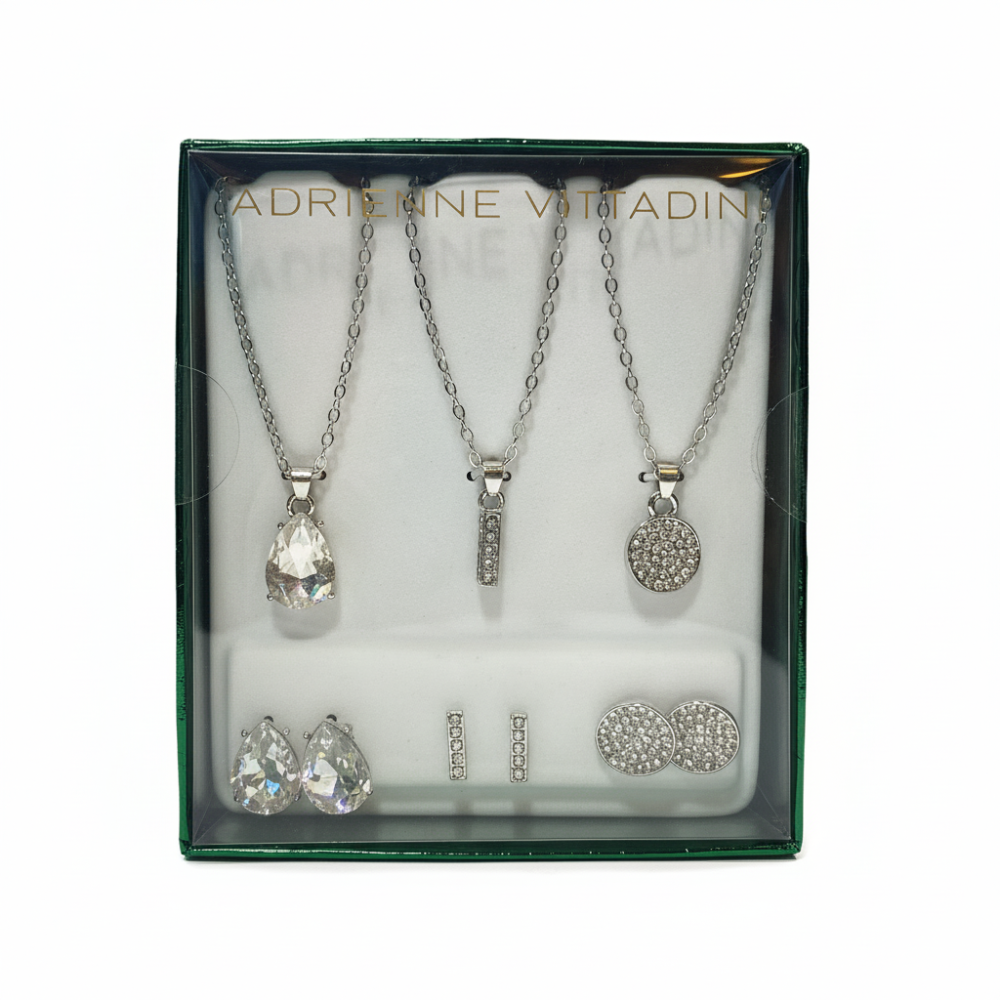 Adrienne Vittadini Set 3 Collares y Zarcillos Plateados