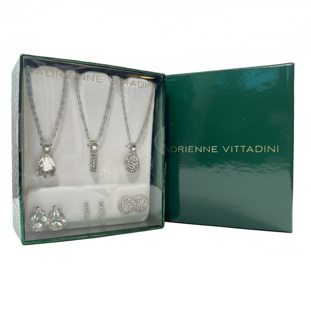 Adrienne Vittadini Set 3 Collares y Zarcillos Plateados