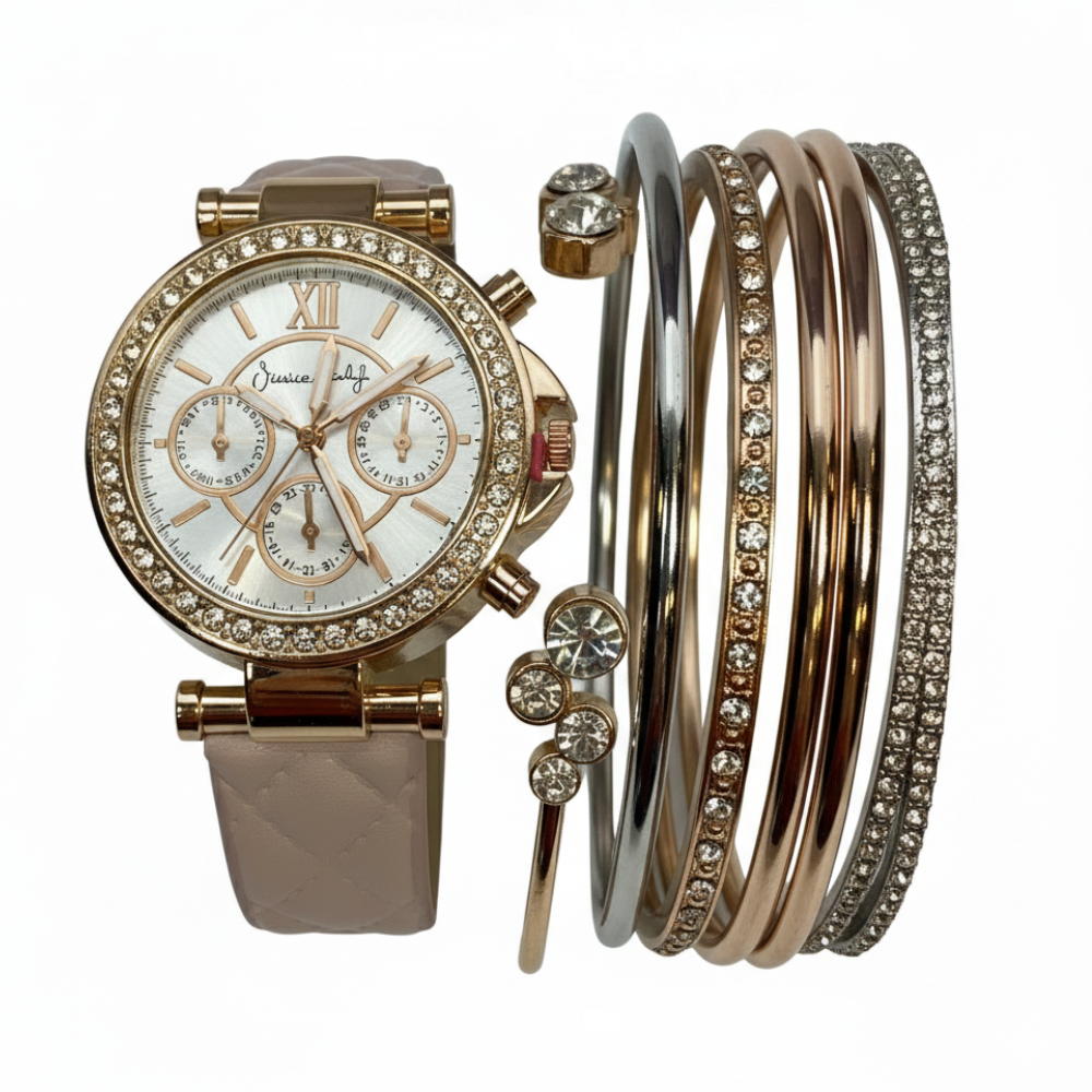 Jessica Carlyle Set De Reloj y Pulseras Gold Pink
