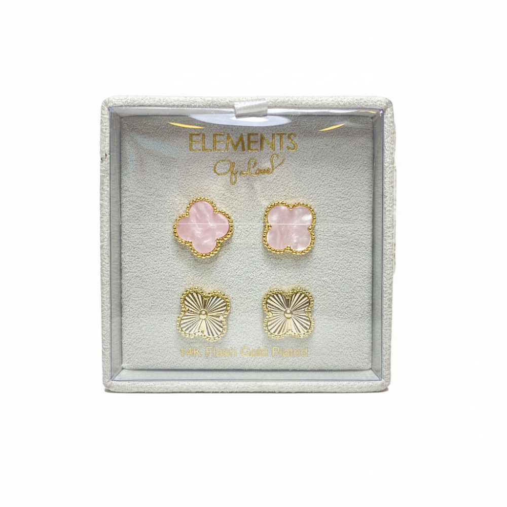 Element Of Love Duo De Zarcillos Trebol Pink & Golden