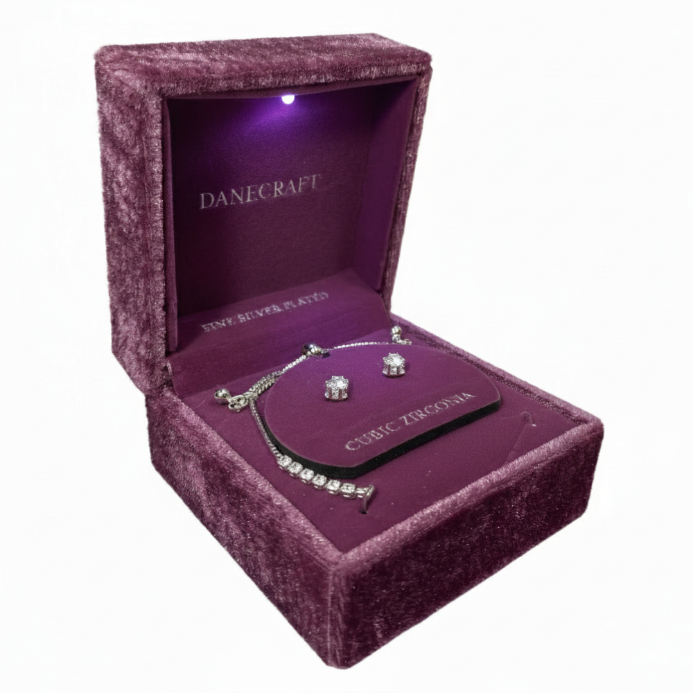 Danecraft Set De Pulsera Y Zarcillos Corazon Cubic Zirconia