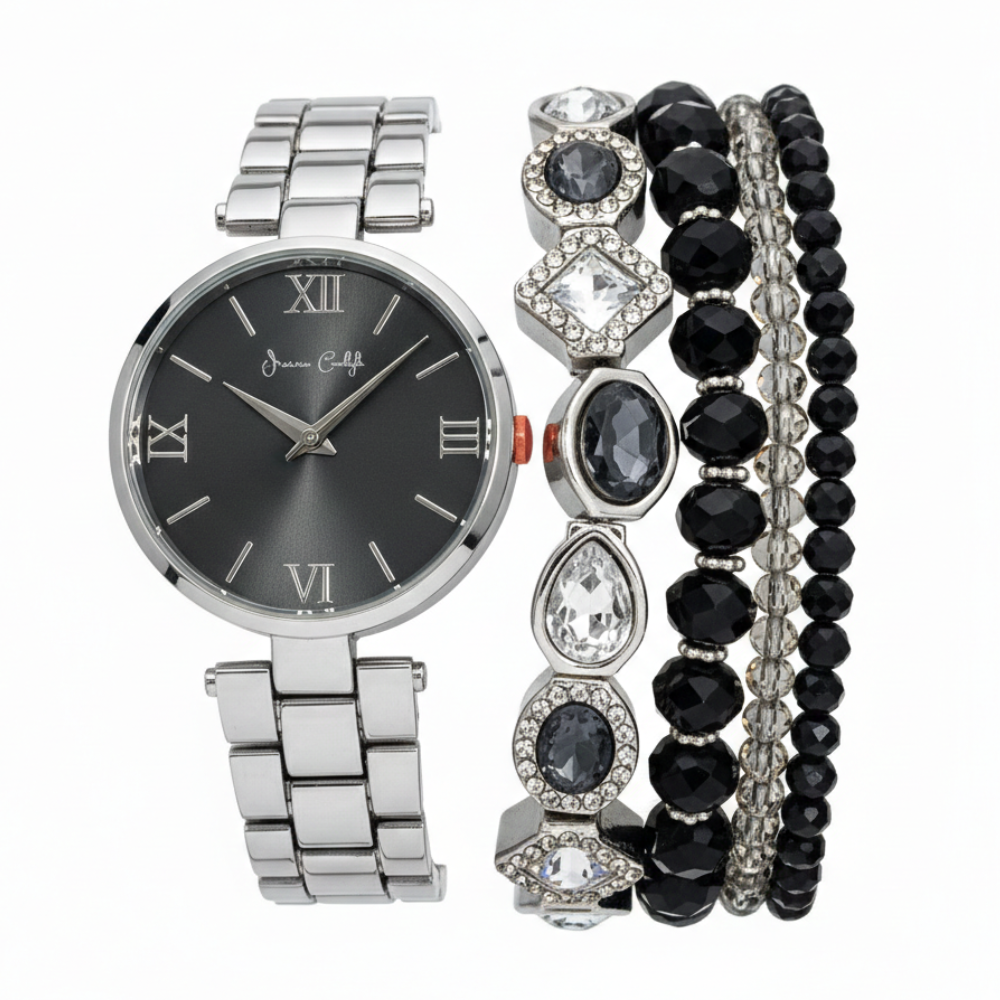 Jessica Carlyle Set De Reloj y Pulseras Silver Black