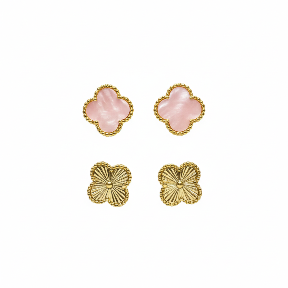 Element Of Love Duo De Zarcillos Trebol Pink & Golden