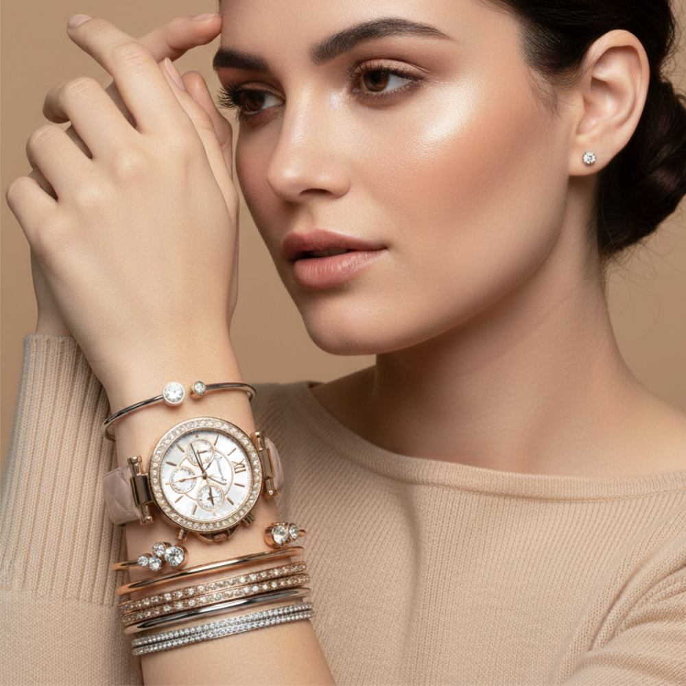 Jessica Carlyle Set De Reloj y Pulseras Gold Pink