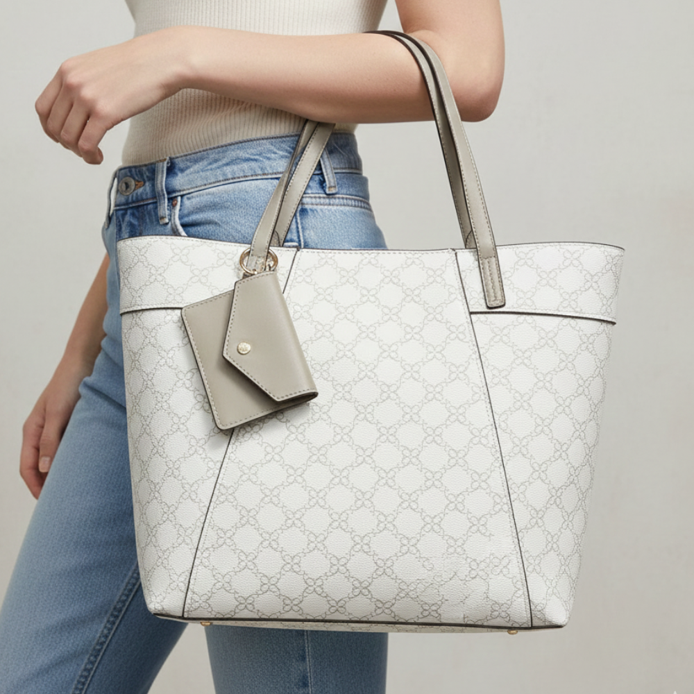 Nine West Cartera Tote Bex White Pumice Logo