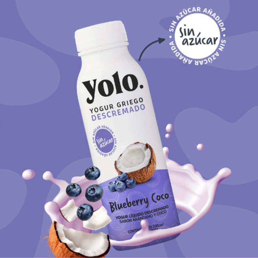 Yolo Yogurt Griego Liquido Descremado Blueberry Coco 200ml