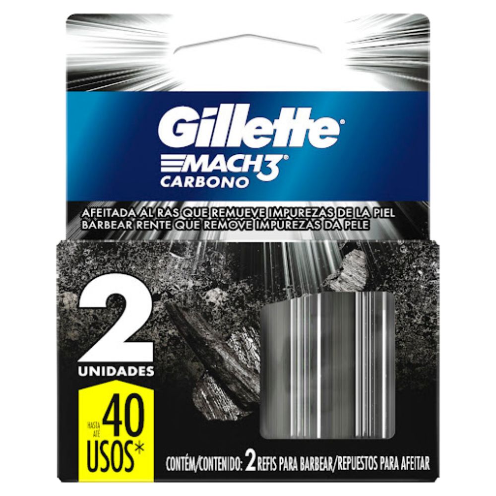 Gillete Mach3 Carbono Cartucho Para Afeitado x 2 Und