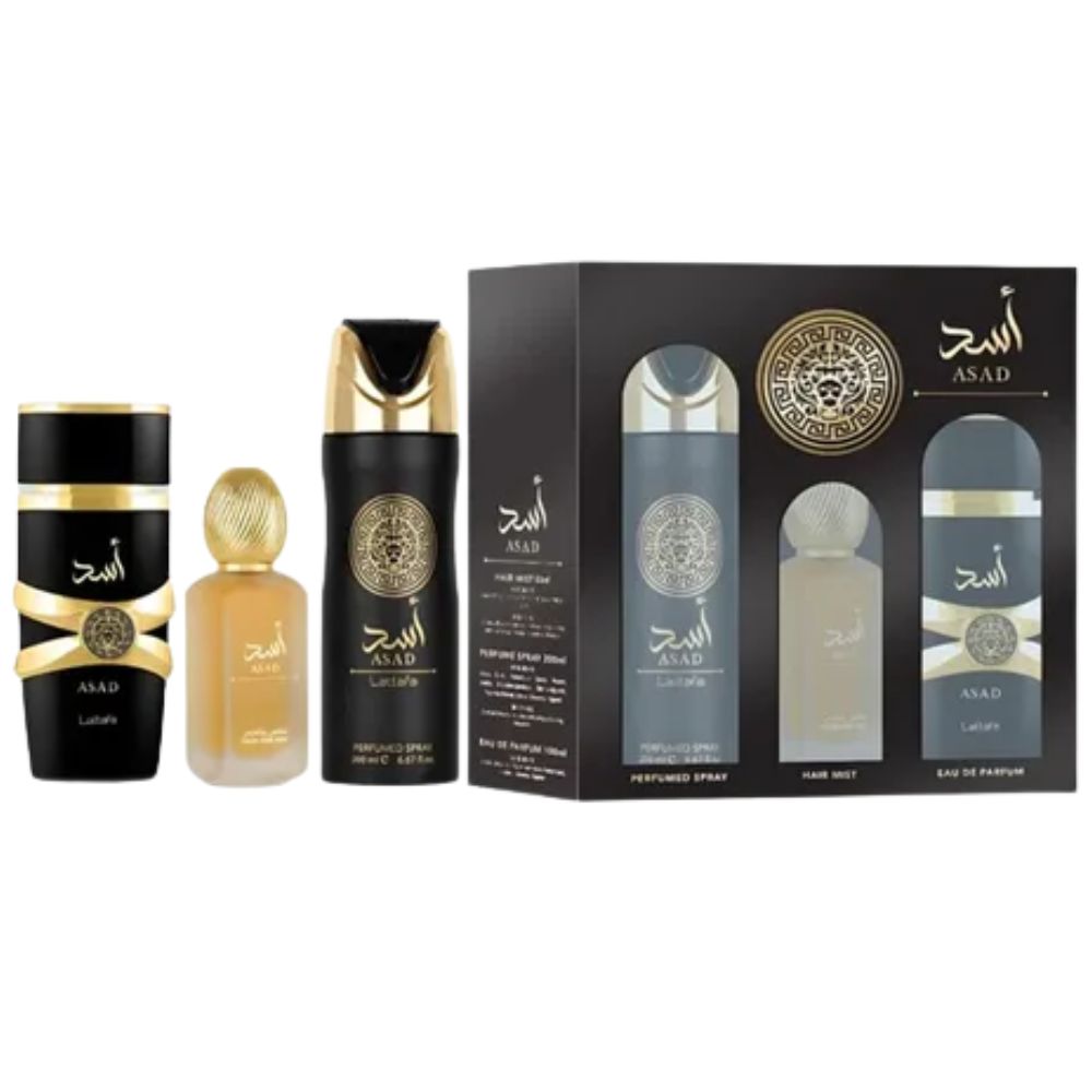 Lattafa Asad Set 3 Und Eau De Parfum 100ml + Body Spray + Body Mist Unisex