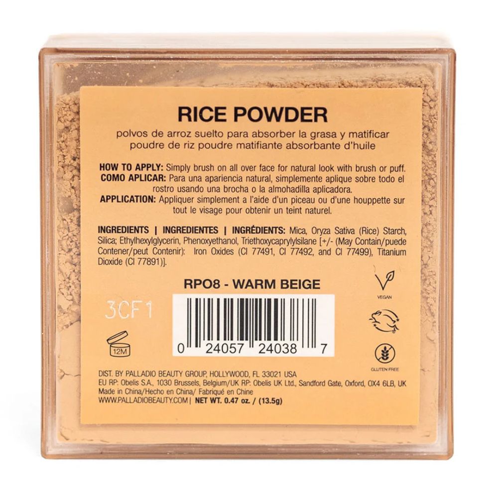 Palladio Rice Powder Warm Beige Oil-Absorbing Mattifying Powder 13.5gr